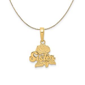 14k Yellow Gold Sister Rose Necklace - 16 Inch